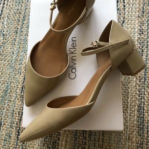 Calvin Klein Nude Beige Patent Low Block Heels